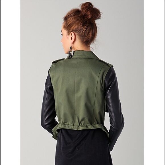 Olive Green and Black Women's Jacket - Picture 3 of 8